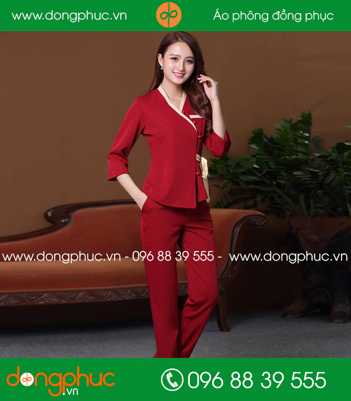 đồng phục spa màu đỏ đô